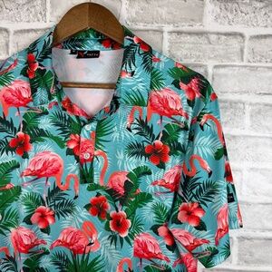 YATTA Golf Colorful Tropical Flamingo AOP Performance Golf Polo Mens MEDIUM